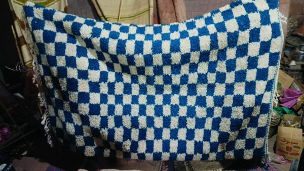 Berber Carpet  Squares White and Blue